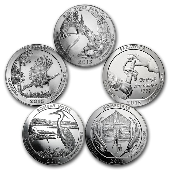 2015 5-Coin 5 oz Silver ATB Set (America the Beautiful) 2015 5-Coin 5 oz Silver ATB Set (America the Beautiful)